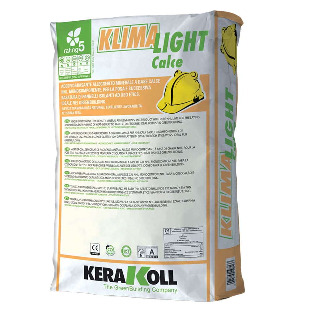 Sacco da 20 Kg di adesivo rasante a base di calce NHL del brand Kerakoll Klima Light Calce