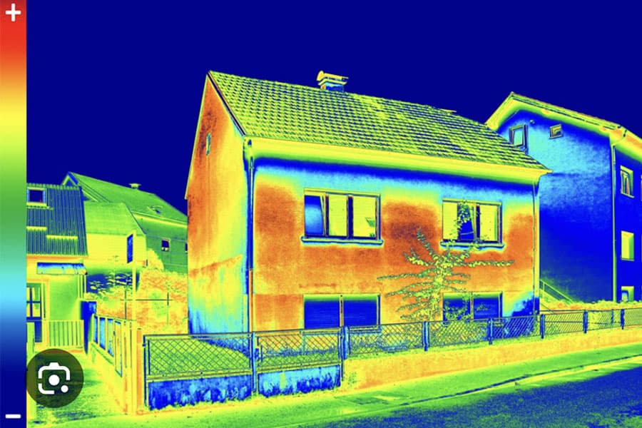 Marchetta Solutions, immagine termica di un'edificio durante delle indagini termografiche